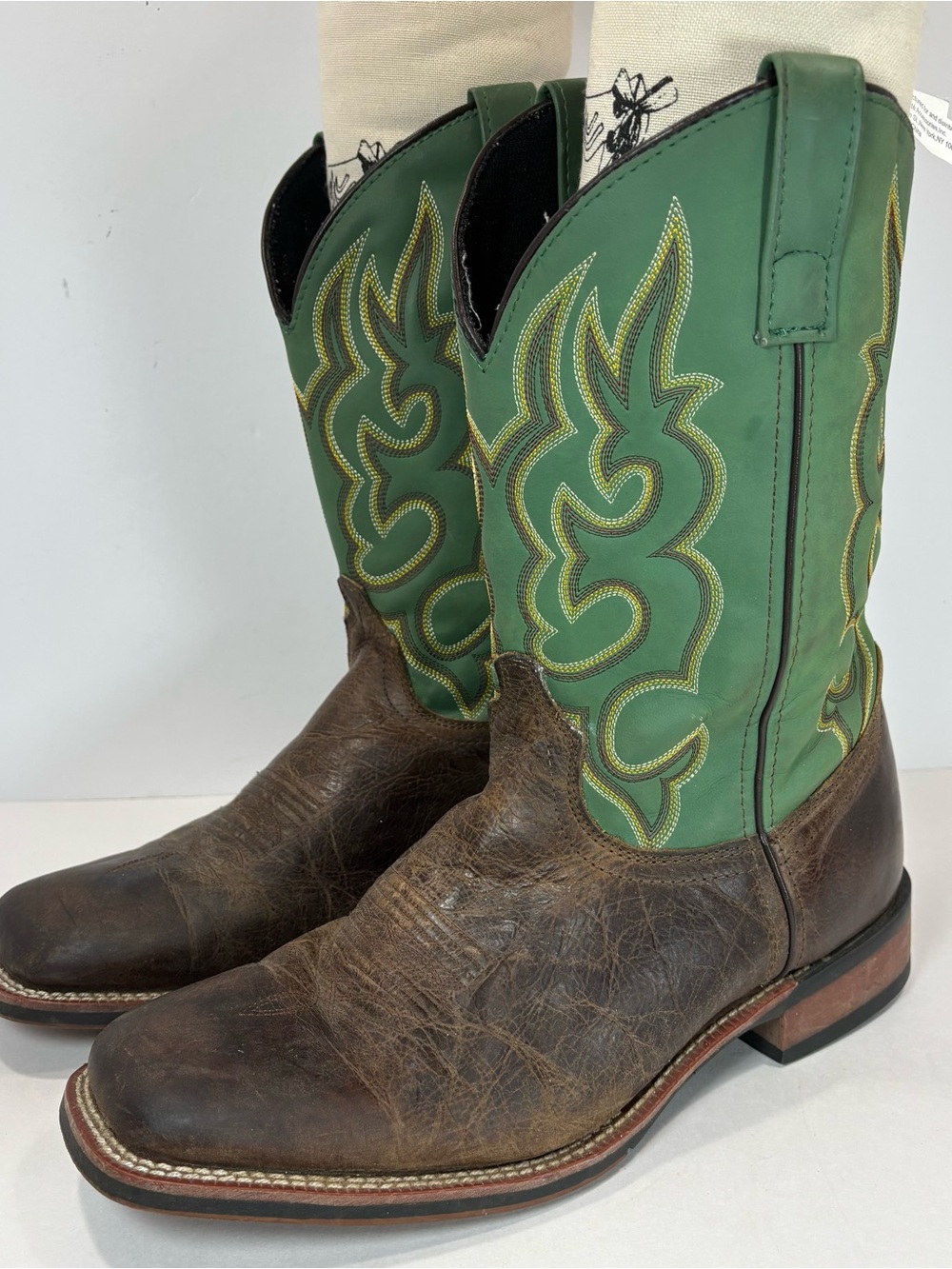 Laredo Men's 10 EW Lodi Western Boots Embroidered Green Brown Leather 7876 EUC